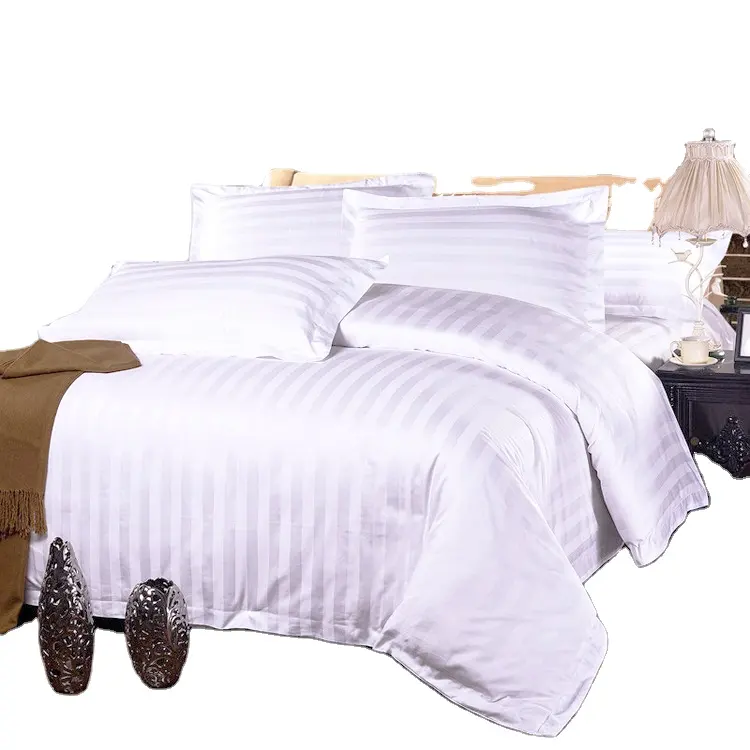 Ropa de cama de lujo para Hotel de Dubái, tamaño Queen, 200TC, algodón egipcio, juego de cama a rayas de 3cm, juego de sábanas