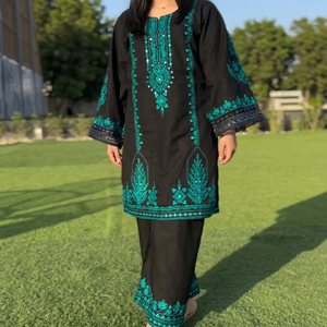Black Embroidered Indian Pakistani Salwar Kameez Set Sequined Women Kurti Palazzo Outfit Wedding Party Wear - Product Image 1