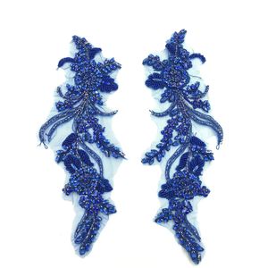 Applicazioni in pizzo floreale 3D con perline di cristallo, decorazioni in strass azzurro chiaro per borse, con retro piatto, a 12 facce, termoadesive e da cucire - Product Image 2