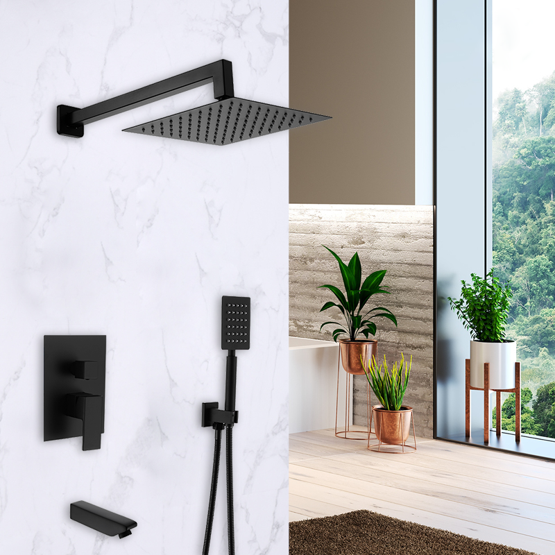 Badezimmer Dusche Wasserhahn Set Mischbatterie Thermostat Messing Modernes solides Design Verdeckt Matt Schwarz CE Quadrat Chrom Zeitgenössisch