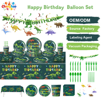 Nouveau kit de fête d'anniversaire pour enfants sur le thème des dinosaures, assiettes en papier jetables, serviettes, bannière, vaisselle, décoration d'anniversaire pour enfants