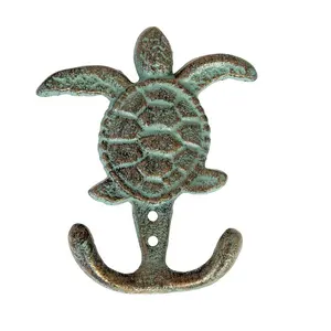 Antique Bronze Cast Iron Sea Turtle Double Hook