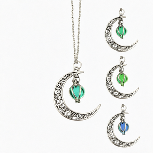 Collar con Colgante de Luna que Brilla en la Oscuridad, Cadena de Aleación Plateada, Joyería de Halloween para Mujer, VERDE - Product Image 1