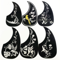 Protector de Guitarra Acústica con Diseño de Flor Negra y Plateada, Forma de Gota de Agua, Antiarañazos, para Guitarras de 40 y 41 Pulgadas