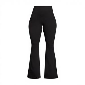 Pantalones de Yoga de Cintura Alta y Corte Acampanado para Mujer, Negros, con Cintura Elástica y Bolsillos, Ropa Deportiva Informal, Sin Costuras, de Spandex/Nailon, Sólidos y Sencillos - Product Image 1