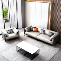 Sofá de Oficina de Cuero Genuino con Estructura Metálica, de Alta Gama, Estilo Moderno y Lujoso para Uso Comercial, Ideal para Áreas de Reuniones de Oficina, Vestíbulos de Hotel