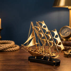 Handcrafted Sailing Ship Wooden Model <b>Nautical</b> Decorative Sculpture For Home Office Tabletop Display Coastal <b>Decor</b> And Gift Coll - Product Image 3