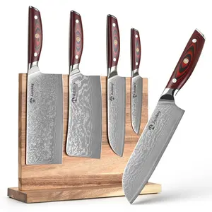 Custom 4pcs VG10 Damascus Super Steel 67 Layers G10 Handle Knife Set With Wooden Block