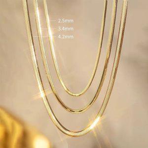 Chaîne de clavicule pour femme Xinfly en or 18 carats italien, maille serpent souple, haut de gamme, simple, tendance, or massif - Product Image 3