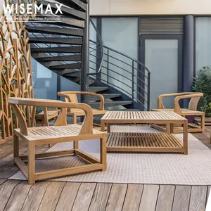 Mesa y silla de madera de teca para exteriores, muebles de diseño popular moderno para jardín, patio, playa, hotel, gama alta