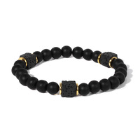 2024 vente en gros Bracelet à breloques en perles d'onyx d'agate noire mate Cube naturel pierre de lave pierre gemme bracelets perlés couple
