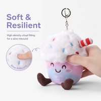 Peluche super douce 100% polyester, poupée en forme de tasse de crème glacée brodée, jouet anti-stress, porte-clés