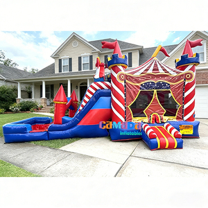 Château gonflable à thème drapeau étoilé avec toboggan, combo château gonflable américain à double toboggan pour jardin - Product Image 3