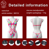 Bodysuit Harness Tie Dye Digital Print JINZHU, Lingerie Erotis Wanita Seksi dengan Hiasan Pita