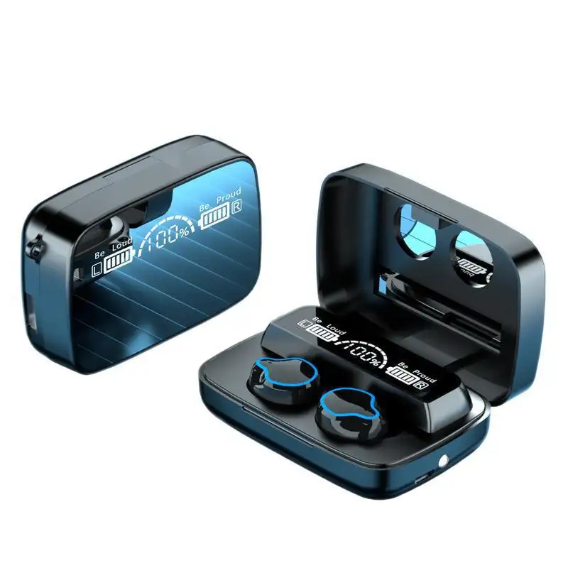 M9 Earphone Cermin Senter TWS <span class=keywords><strong>Nirkabel</strong></span>, Earbud Tampilan LED Headphone dengan Kotak Pengisi Daya