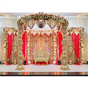 Hindu Wedding Damroo Style Vidhi Mandap Setup Srilankan Wedding Golden Carved Mandap Traditional Round Vidhi Mandap for Wedding - Product Image 1