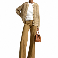 Cardigan en tricot épais pour femme, 100 % coton, style pêcheur, avec boutons et poches plaquées, idéal pour l'hiver, confortable et classique, vente en gros sur mesure