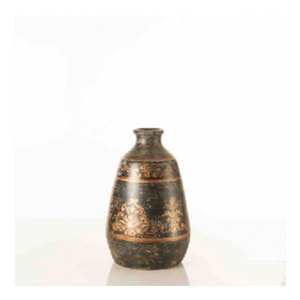 Antique Style Dark <b>Ceramic</b> Bud <b>Vase</b> with Intricate Gold Accents Rustic Decorative Vintage Pottery Tabletop Decor - Product Image 1