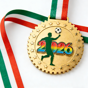 Medalla Deportiva Mundial 2026 con Logotipo Personalizado del Fabricante, Medalla <span class=keywords><strong>de</strong></span> Fútbol <span class=keywords><strong>de</strong></span> Metal Dorado y Plateado para Campeones - Product Image 2
