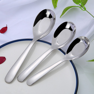 076 Cross-border 304 Stainless Steel <b>Round</b> Handle Flat Bottom Spoon, Deepened Spoon Head, Creative New Chinese Style Soup Spoon - Product Image 1