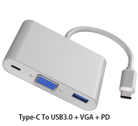 Hub USB-C 4-en-1 Jasoz pour appareils MAC OS/Windows/Linux, avec USB 2.0, USB 3.0, VGA, charge PD, en alliage d'aluminium avec boîte