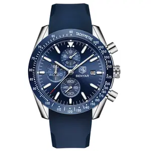Wholesale Fashion Sport Waterproof Men Rubber Wrist Watchband Luminous Hands Silicone Luxury Chronograph Watch