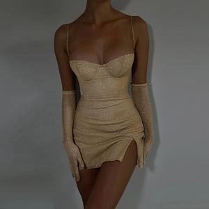 Set per Uscire Boss Up Ya Life Abbigliamento Donna <span class=keywords><strong>Nero</strong></span> 2 Pezzi Abito Aderente Lungo di Lusso Alta Qualità Lucido Sexy con Spacco Laterale e Allacciatura al Collo - Product Image 2