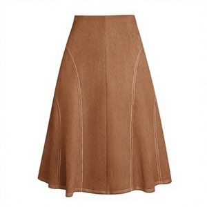 Jupe midi trapèze en polyester pour femme, taille haute, couleur unie, confortable, style formel d'hiver, perlée, infroissable, De Maison Marron - Product Image 3