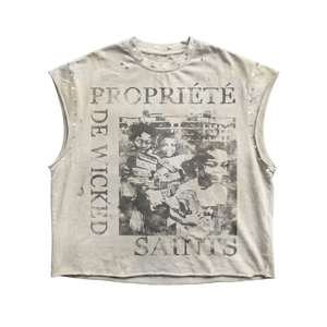Conjunto de Ropa Urbana para Hombre, Estilo Vintage, 100% Algodón Grueso, con Estampado de Serigrafía Personalizado, Diseño Desgastado, Premium, a la Moda, para Verano - Product Image 1