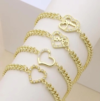Bijoux de mode Bracelet 14k en gros Maille cubaine Zircon Cœur animal Hiphop Femme Soirée Laminado Pulseras