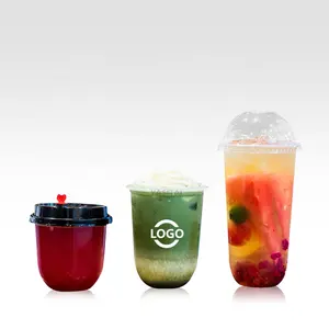 Copos descartáveis de plástico para sobremesa, recipientes personalizados para uso único, embalagem para café, leite, copos de sobremesa em plástico transparente com tampas