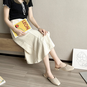 Pantoufles fermées pour femmes, plates, à enfiler, pour l'été, loisirs, antidérapantes, beige, taille 36-40 - Product Image 1