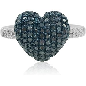 Natural White And Color Enhanced Blue Diamond Heart Dome Ring 925 Sterling Silver Round Cut Diamond Love Ring For Women - Product Image 1