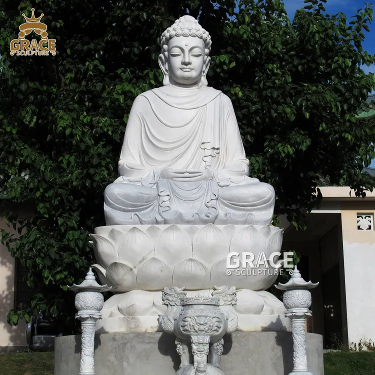 Natural White Marble Buddha Sculpture Outdoor Hand Made Stone Large Statue