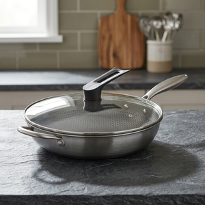 Stainless Steel Frying <b>Pan</b> with Pot Cover Honeycomb Interior Lining for Home and Commercial Use <b>Induction</b> Compatible - Product Image 3