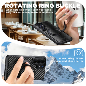 Étui de protection pour téléphone en cuir PU à motif carbone pour <span class=keywords><strong>Samsung</strong></span> Galaxy S26 Ultra S25 S24 S23 <span class=keywords><strong>S22</strong></span> 360 °   Anneau rotatif - Product Image 3