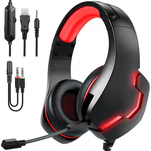 Cuffie da gioco J10 cuffie auricolari con microfono a LED per Xbox One cuffie HiFi con auricolare cablato per PC PS4