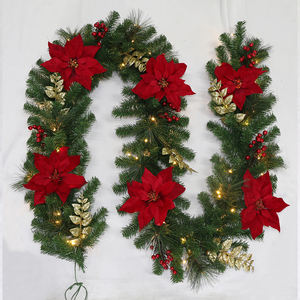 إكليل أعياد داخلي يدوي الصنع من الشركة المصنعة إكليل عيد الميلاد الاصطناعي إكليل عيد الميلاد مع بوسينتيز أحمر لهجات ذهبية - Product Image 1