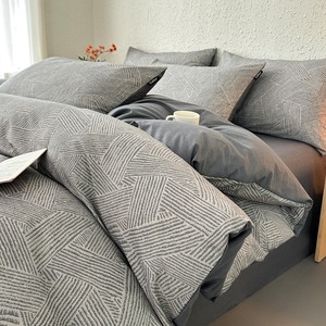 Ensemble <span class=keywords><strong>de</strong></span> literie 4 pièces en coton 100% avec <span class=keywords><strong>drap</strong></span>-housse, imprimé géométrique linéaire moderne - Product Image 5