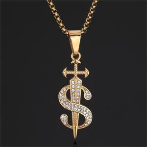 Hip Hop USD símbolo 18K chapado en oro no deslustre Zirconia cúbica Pvd no deslustre impermeable Acero inoxidable joyería colgantes hombre - Product Image 2