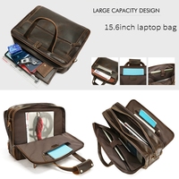 Porte-documents en cuir véritable vintage marron de haute qualité, fait main, pour hommes, grande capacité, sac pour ordinateur portable 15 pouces, design luxueux