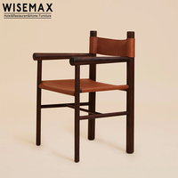 WISEMAX FURNITURE Mobilier de salon Chaise en cuir à selle en bois massif Style rétro Accoudoir Chaise de salle à manger pour meubles de restaurant