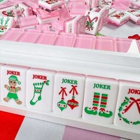 Tuiles de Mahjong en Acrylique Artisanales de Noël, Style Américain, Chiffres Anglais, Cadeau Créatif Personnalisé, Divertissement pour 3 à 4 Joueurs
