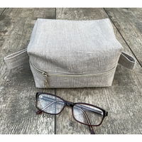 Tas ritsleting linen katun pola cek biru, dompet koin, tas kantong tempat kartu
