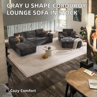 Canapé convertible en velours côtelé en forme de L, 3 places, sans structure, et fauteuil de lecture, ensemble de canapé sectionnel moderne pour salon