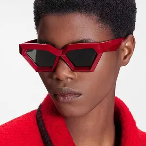 复古厚方形猫眼太阳镜Wome新款时尚品牌豹纹印花太阳镜女性优雅墨镜红色