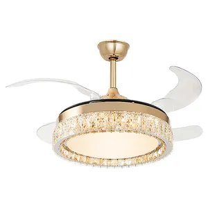 Simple Retractable Ceiling Fans Chandelier Remote Control 3 Colors Invisible Blades Ceiling Fan With Lamp