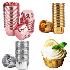 Rolled Edge Muffin Cups 50 Pcs Gold Silver Rose Gold Aluminum Foil Oven Safe Cake Tools - Product Image 1