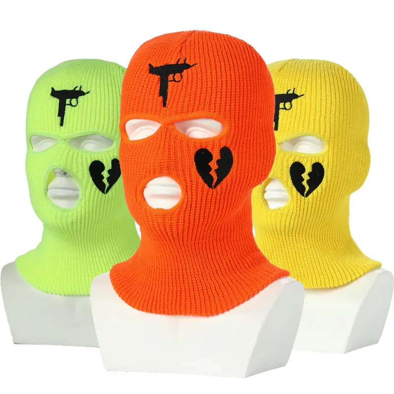 Masques de ski tricotés à 3 trous pour l'extérieur, à la mode, avec logo brodé, bonnet en tricot, chapeaux, masque facial complet personnalisé, balaclavas