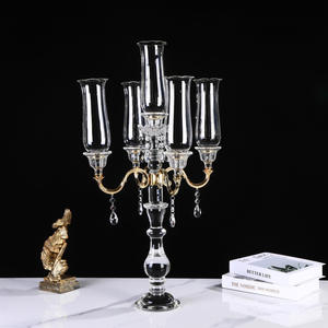 Candélabre de luxe LANJO de haute qualité à 5 bras en cristal transparent avec abat-jour en verre et cristaux suspendus pour centres de table de mariage - Product Image 5